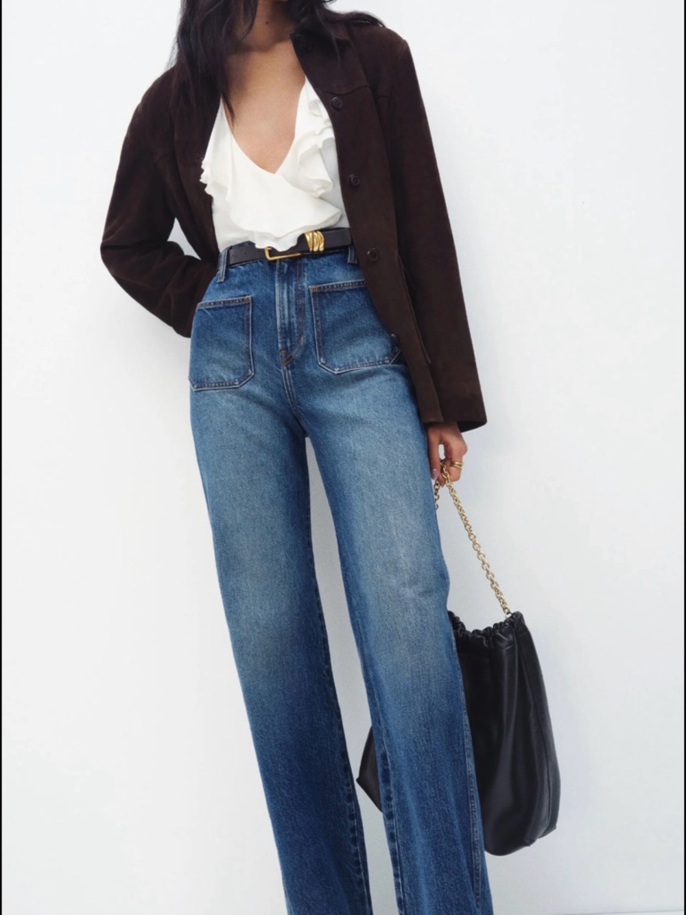 Reformation Alyssa Stretch High Rise Wide Leg Long Jeans size 26 patch pockets - Picture 2 of 10